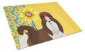 Summer Sunflowers Liver and White Shih Tzu Cutting Board Tempered Glass Kitchen Cutting Surface, Heat Resistant Chopping, Non-Slip Feet, Food Prep & Serving