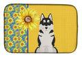 Summer Sunflowers Black Siberian Husky Dish Drying Mat Absorbent Dish Drying Mat Pad for Kitchen Counter Dish Drainer Mat for Countertop, 14 x 21", Multicolor
