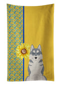 Summer Sunflowers Grey Siberian Husky Kitchen Towel Velour Plush Front and Cotton Loop Back Machine Washable