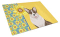 Summer Sunflowers Brindle Cardigan Corgi Cutting Board Tempered Glass Kitchen Cutting Surface, Heat Resistant Chopping, Non-Slip Feet, Food Prep & Serving