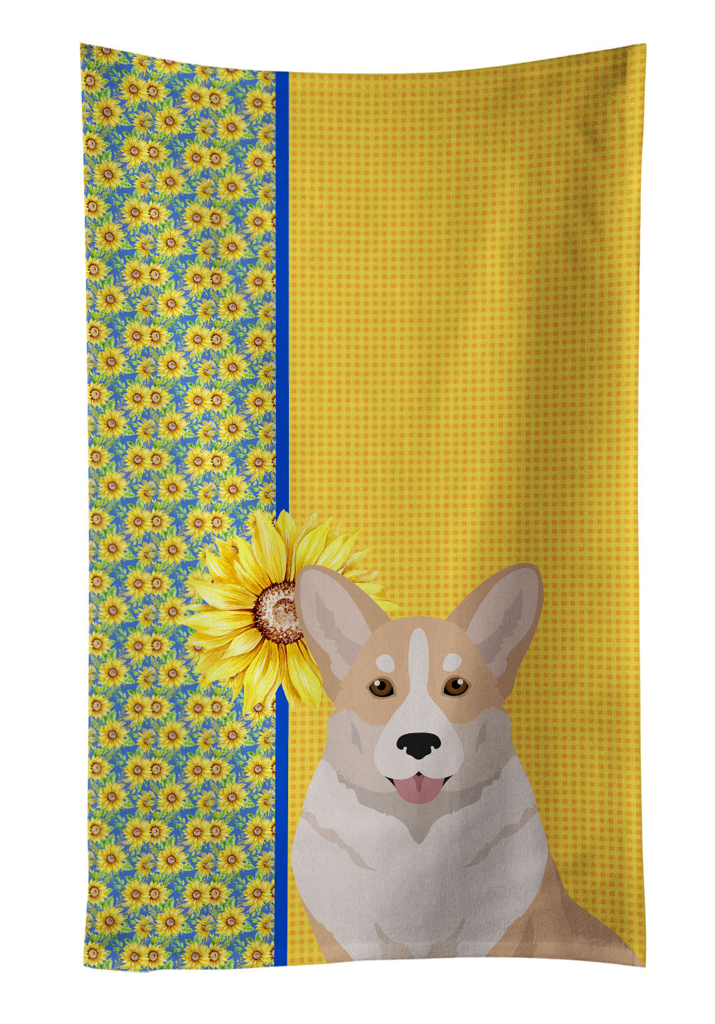 Summer Sunflowers Fawn Cardigan Corgi Kitchen Towel Velour Plush Front and Cotton Loop Back Machine Washable