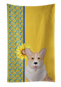Summer Sunflowers Fawn Cardigan Corgi Kitchen Towel Velour Plush Front and Cotton Loop Back Machine Washable