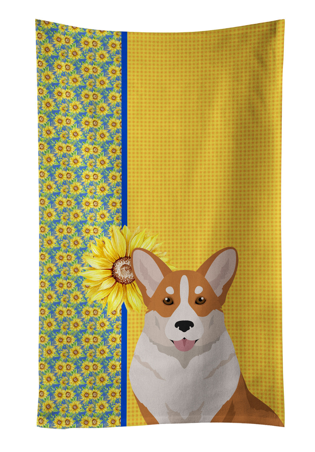 Summer Sunflowers Red Cardigan Corgi Kitchen Towel Velour Plush Front and Cotton Loop Back Machine Washable