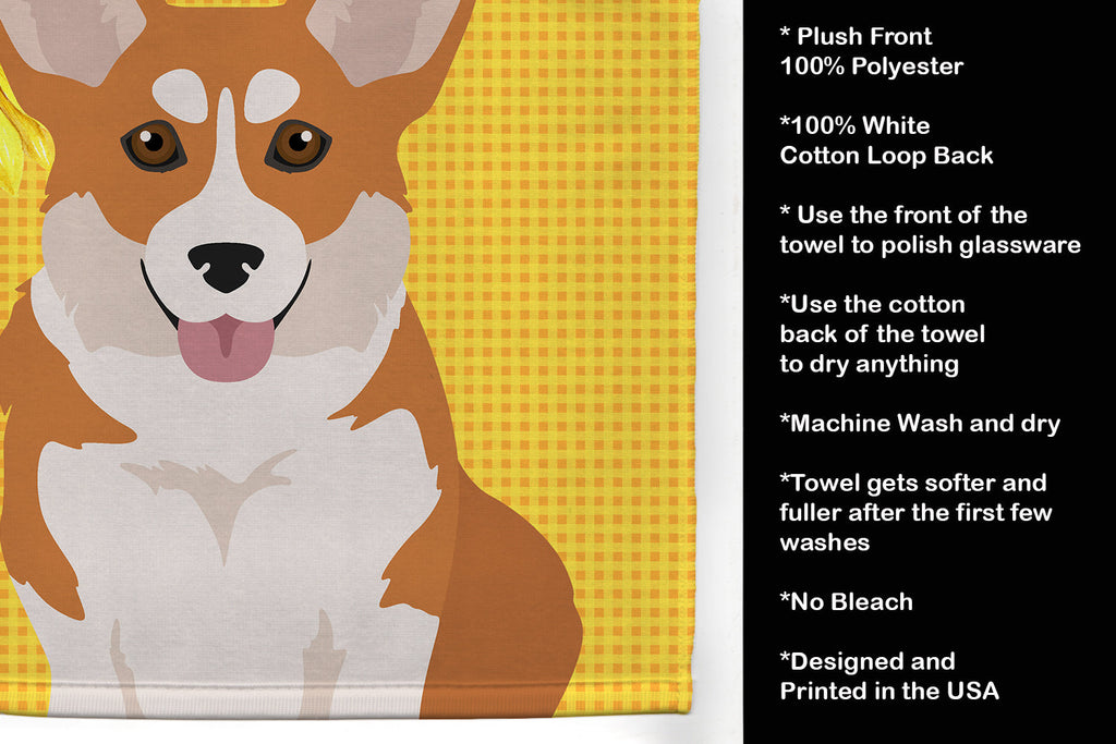 Summer Sunflowers Red Pembroke Corgi Kitchen Towel Velour Plush Front and Cotton Loop Back Machine Washable