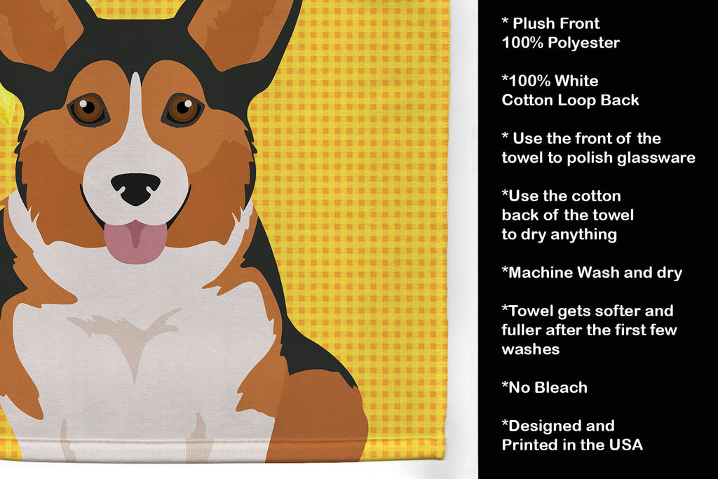 Summer Sunflowers Sable Pembroke Corgi Kitchen Towel Velour Plush Front and Cotton Loop Back Machine Washable