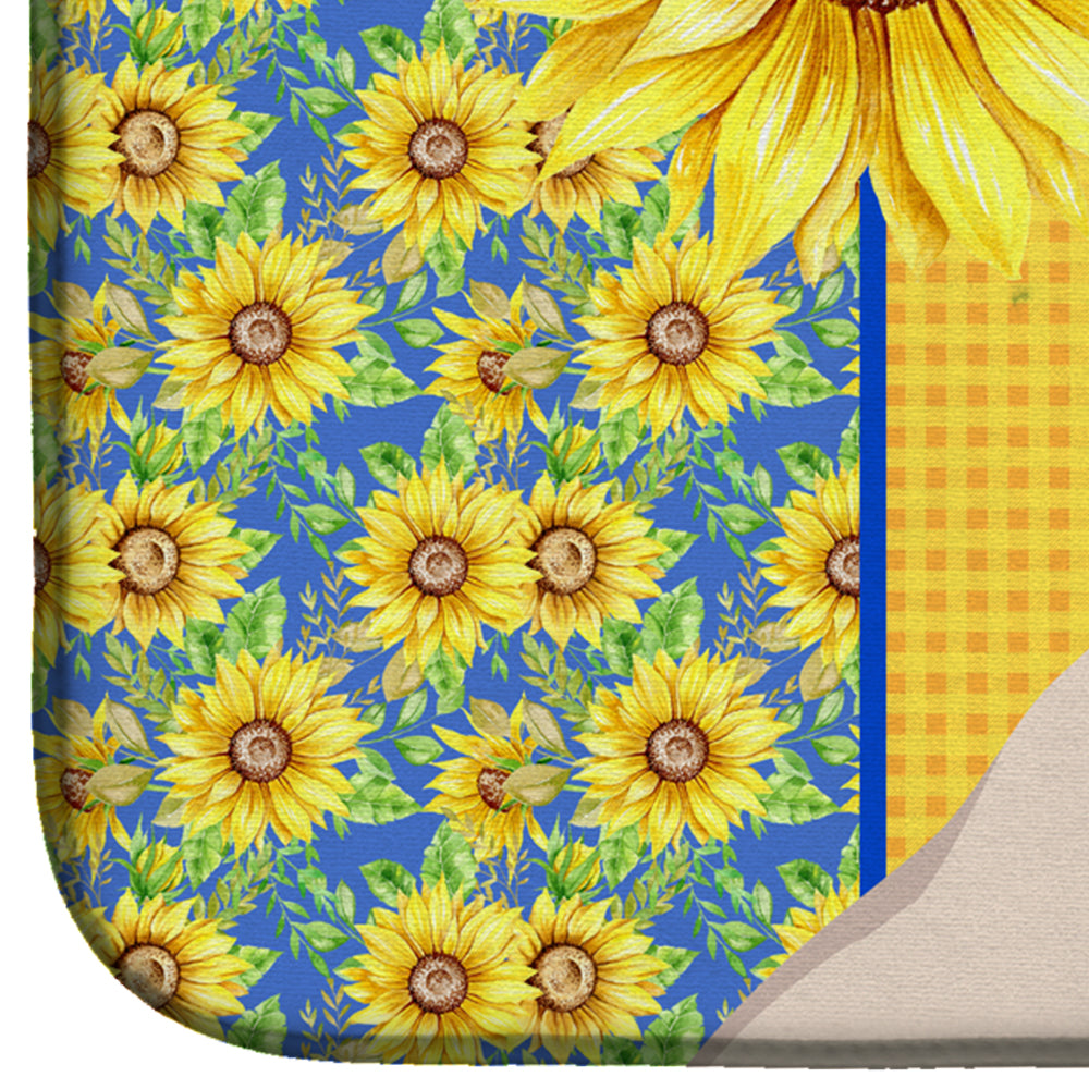 Summer Sunflowers Westie West Highland White Terrier Dish Drying Mat Absorbent Dish Drying Mat Pad for Kitchen Counter Dish Drainer Mat for Countertop, 14 x 21", Multicolor