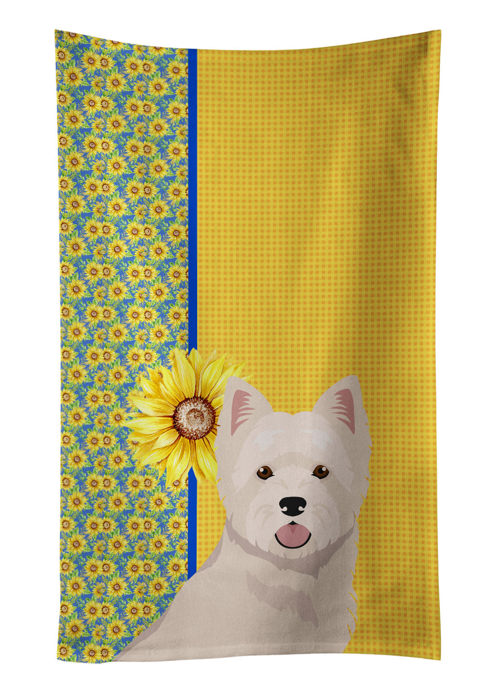 Summer Sunflowers Westie West Highland White Terrier Kitchen Towel Velour Plush Front and Cotton Loop Back Machine Washable