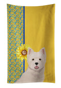 Summer Sunflowers Westie West Highland White Terrier Kitchen Towel Velour Plush Front and Cotton Loop Back Machine Washable