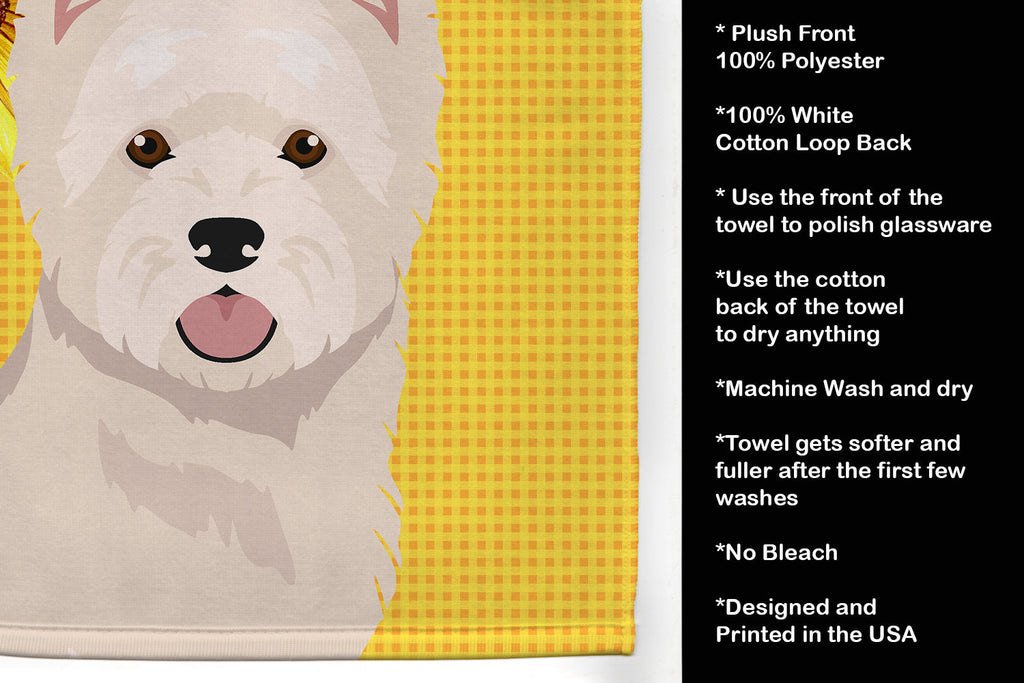 Summer Sunflowers Westie West Highland White Terrier Kitchen Towel Velour Plush Front and Cotton Loop Back Machine Washable