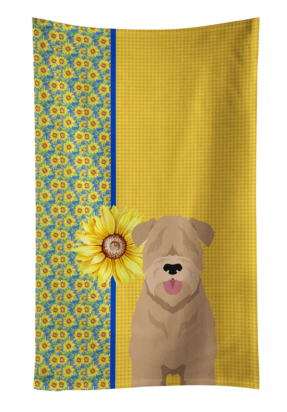 Summer Sunflowers Red Wheaten Terrier Kitchen Towel Velour Plush Front and Cotton Loop Back Machine Washable