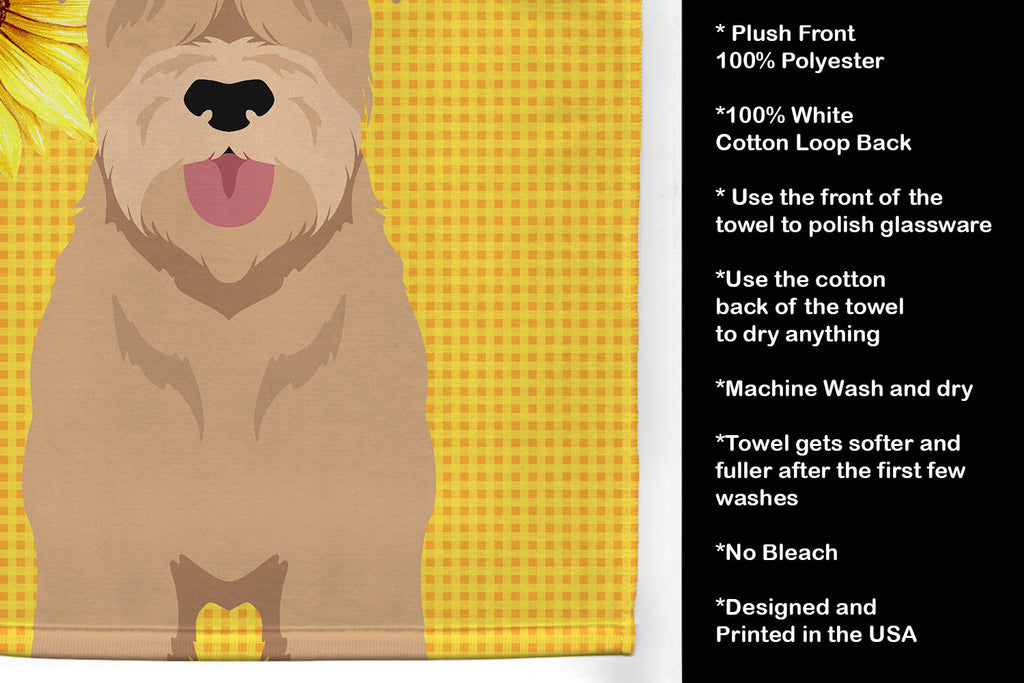 Summer Sunflowers Red Wheaten Terrier Kitchen Towel Velour Plush Front and Cotton Loop Back Machine Washable