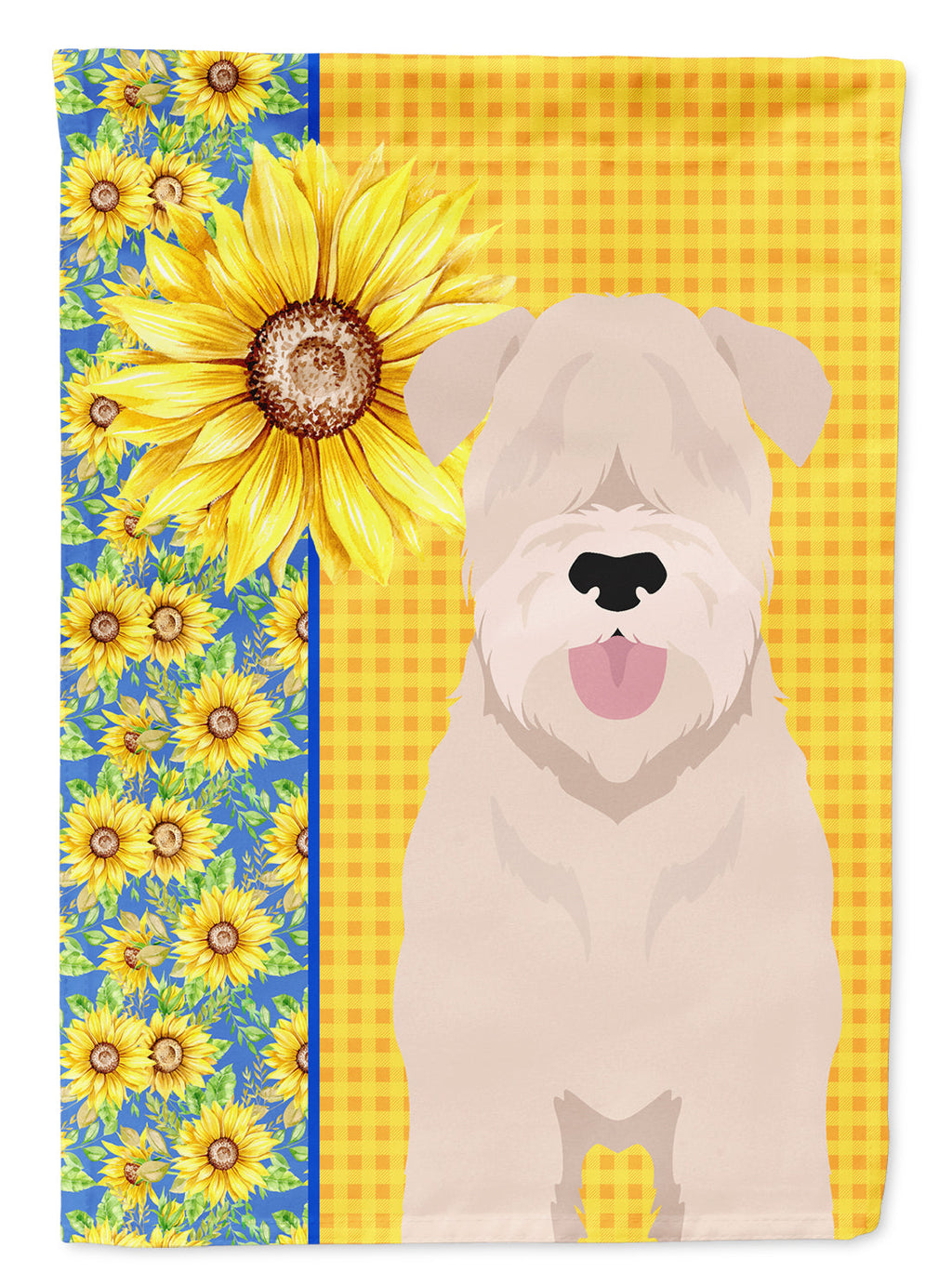 Summer Sunflowers Soft Coated Wheaten Terrier House Flag 28x40 Porch Sleeve Pole Decorative Outside Yard Banner Artwork Wall Hanging, Polyester