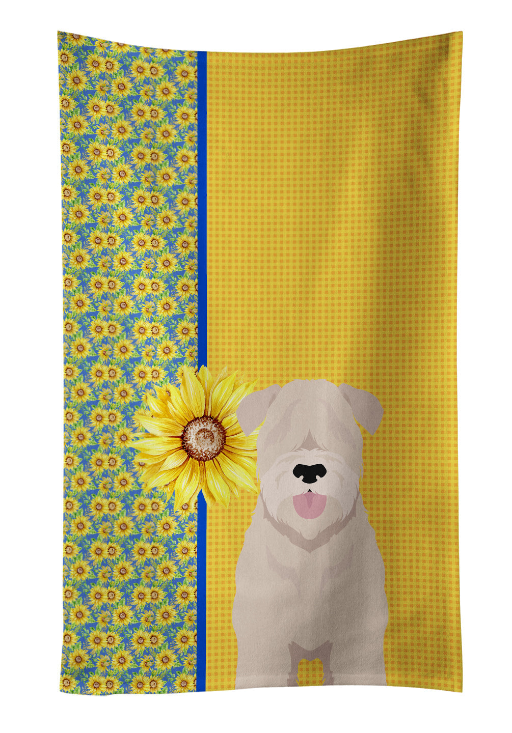 Summer Sunflowers Soft Coated Wheaten Terrier Kitchen Towel Velour Plush Front and Cotton Loop Back Machine Washable