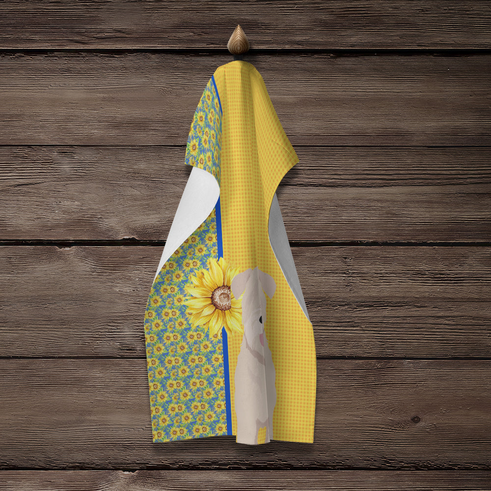 Summer Sunflowers Soft Coated Wheaten Terrier Kitchen Towel Velour Plush Front and Cotton Loop Back Machine Washable