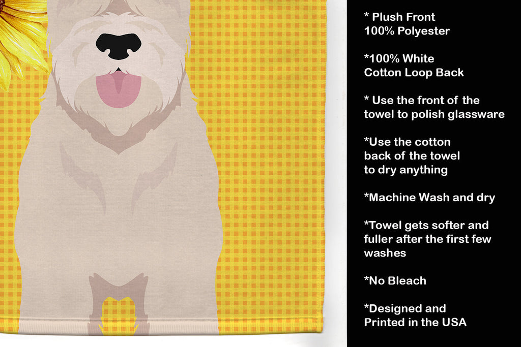 Summer Sunflowers Soft Coated Wheaten Terrier Kitchen Towel Velour Plush Front and Cotton Loop Back Machine Washable