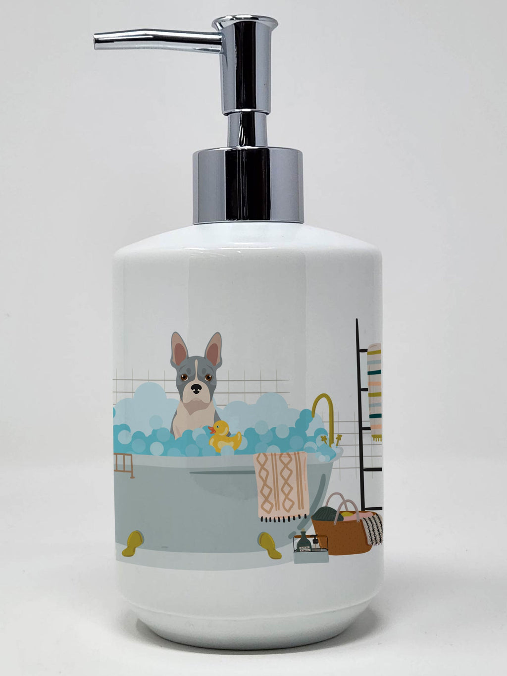 Blue Boston Terrier Ceramic Soap Dispenser , Empty Refillable Hand Soap Pump Bottle for Bathroom Kitchen
