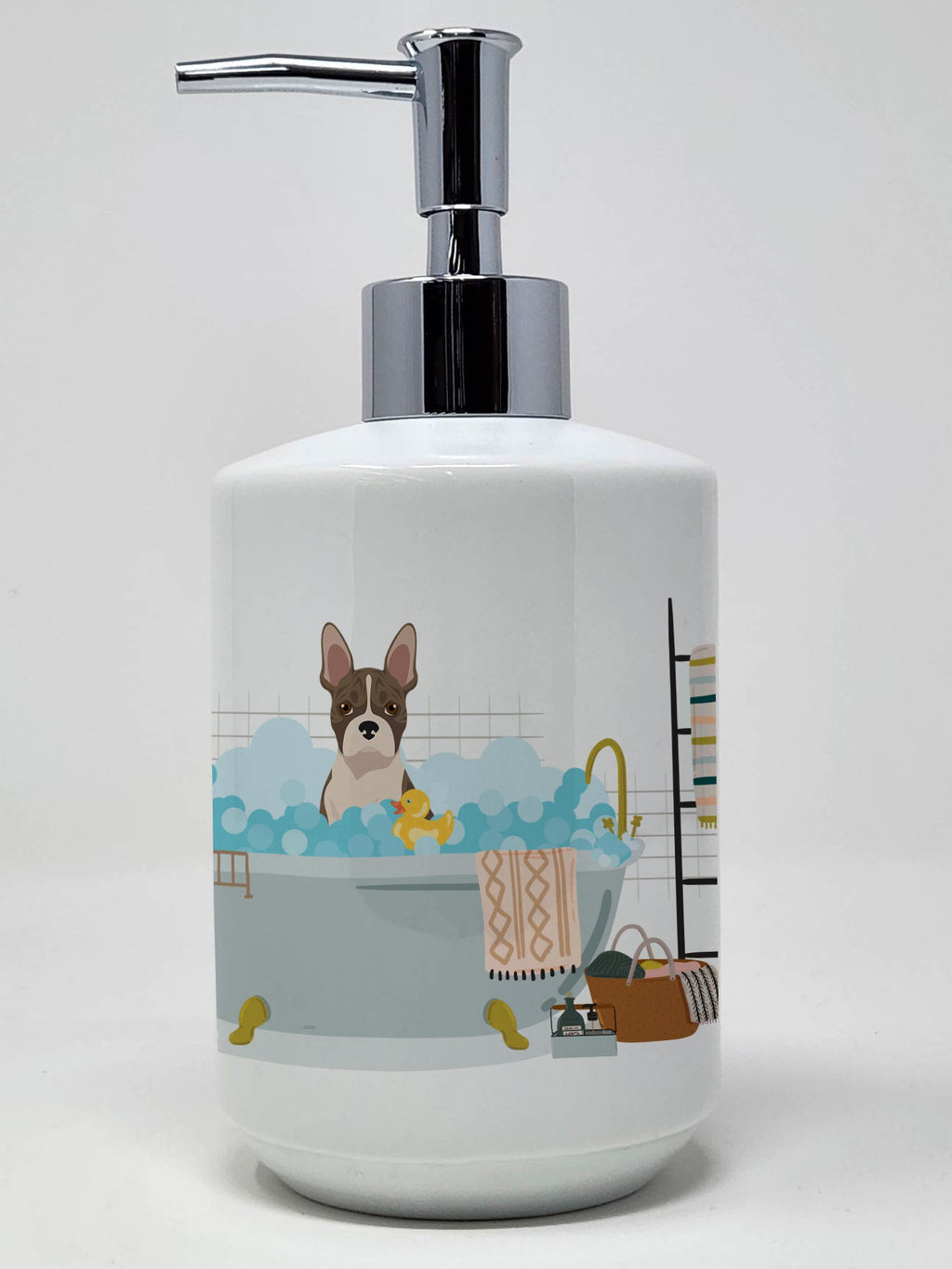 Brindle Boston Terrier Ceramic Soap Dispenser , Empty Refillable Hand Soap Pump Bottle for Bathroom Kitchen