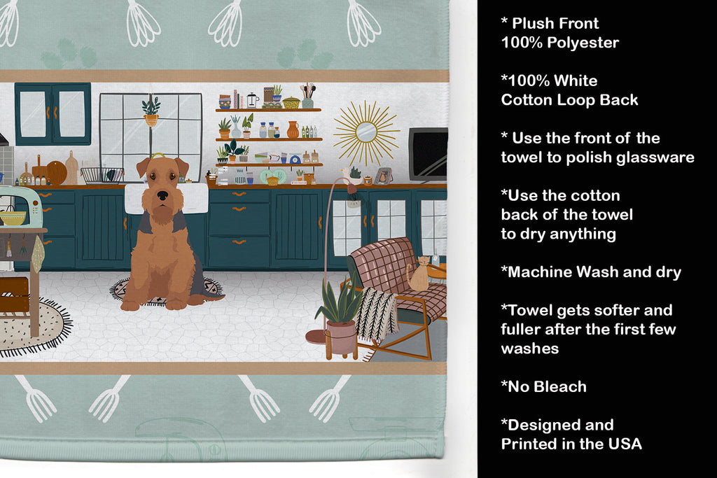 Grizzle and Tan Airedale Terrier in the Kitchen Kitchen Towel Velour Plush Front and Cotton Loop Back Machine Washable