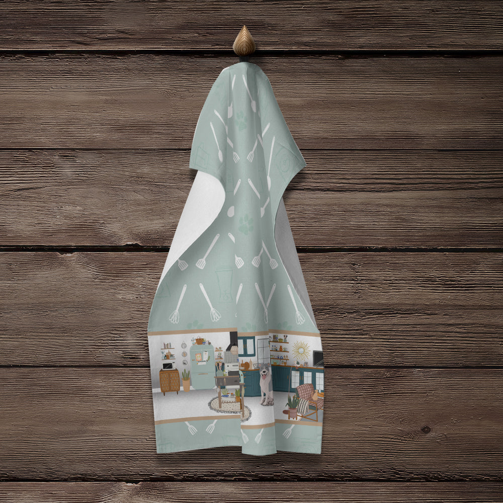 Blue and White Pit Bull Terrier in the Kitchen Kitchen Towel Velour Plush Front and Cotton Loop Back Machine Washable