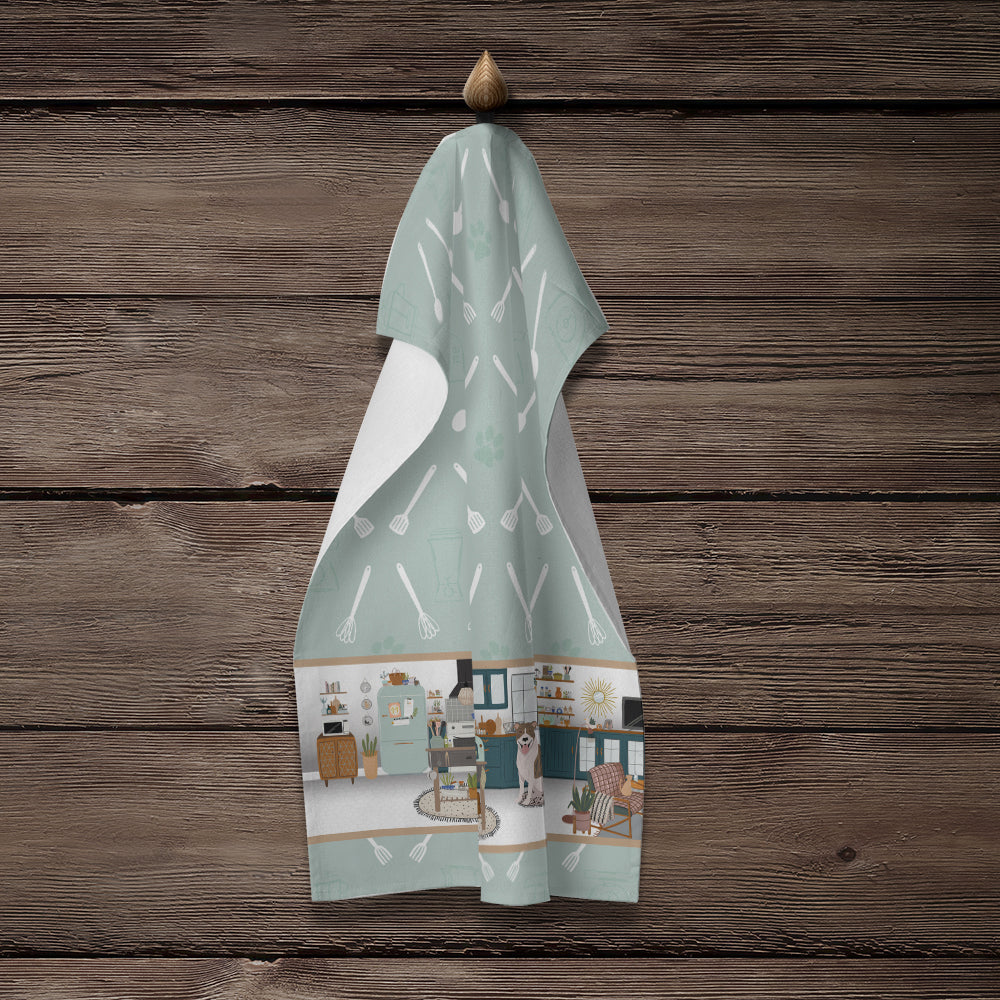 Fawn Brindle Pit Bull Terrier in the Kitchen Kitchen Towel Velour Plush Front and Cotton Loop Back Machine Washable