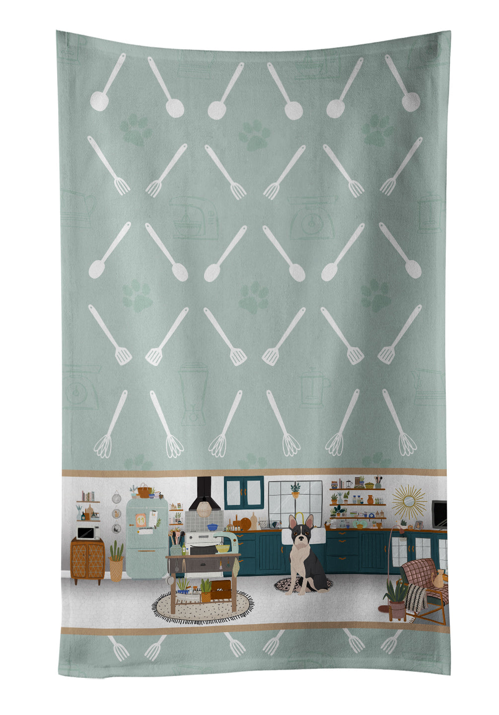 Black Boston Terrier in the Kitchen Kitchen Towel Velour Plush Front and Cotton Loop Back Machine Washable