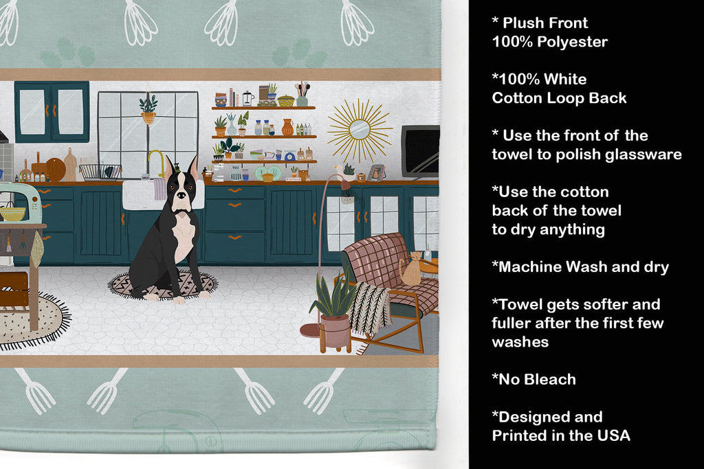 Black Boxer in the Kitchen Kitchen Towel Velour Plush Front and Cotton Loop Back Machine Washable