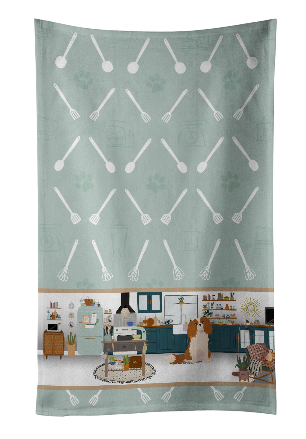 Blenheim Cavalier Spaniel in the Kitchen Kitchen Towel Velour Plush Front and Cotton Loop Back Machine Washable