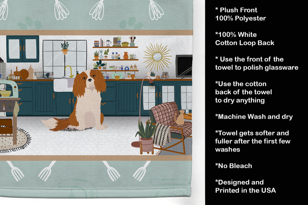 Blenheim Cavalier Spaniel in the Kitchen Kitchen Towel Velour Plush Front and Cotton Loop Back Machine Washable