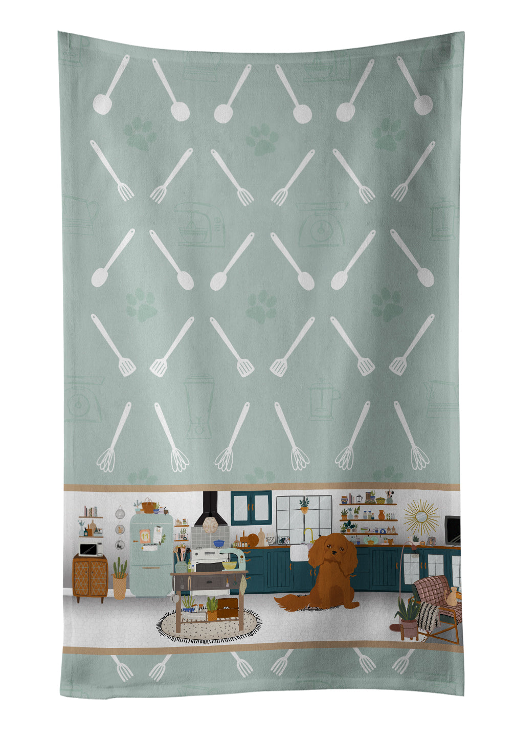 Ruby Cavalier Spaniel in the Kitchen Kitchen Towel Velour Plush Front and Cotton Loop Back Machine Washable