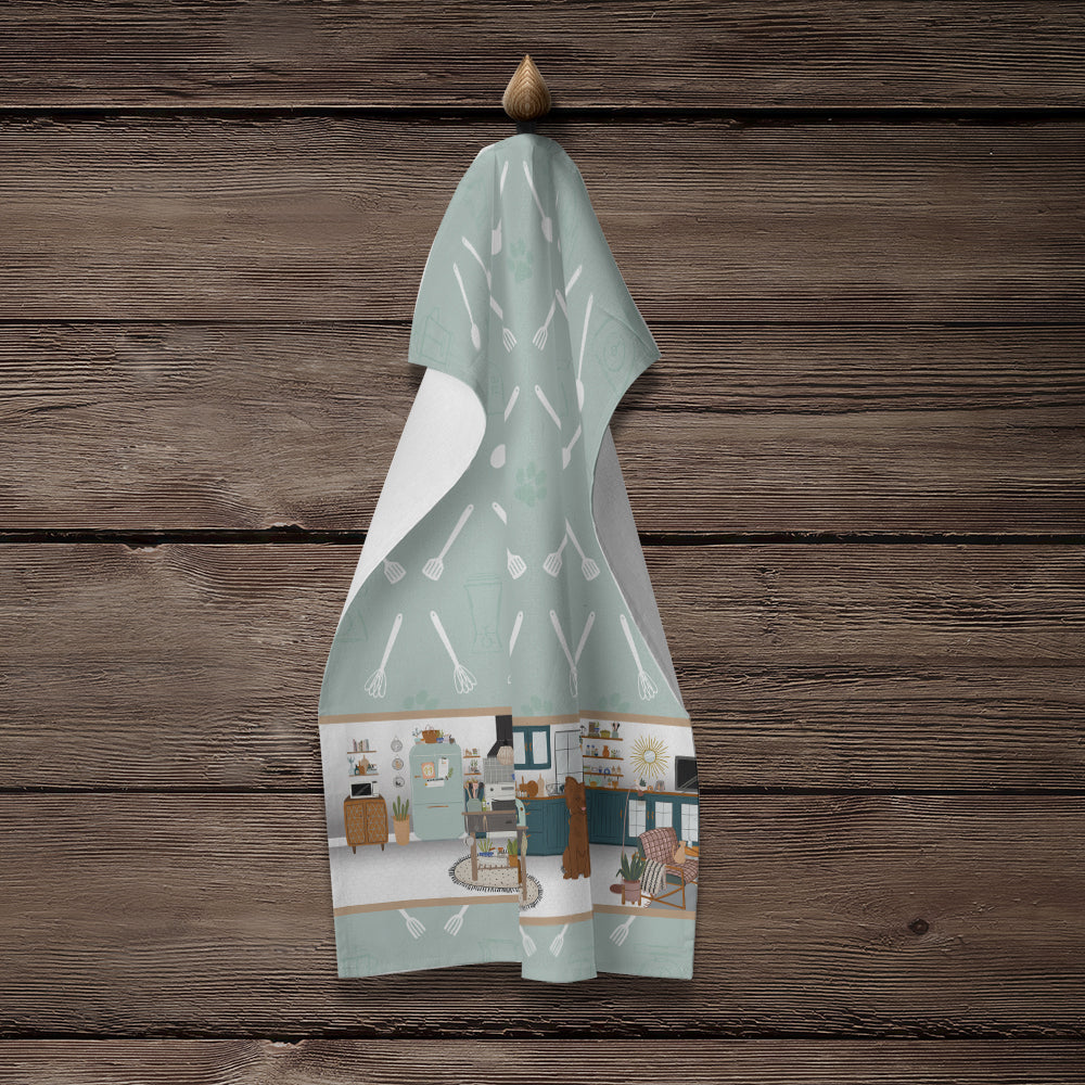 Longhaired Chocolate Chihuahua in the Kitchen Kitchen Towel Velour Plush Front and Cotton Loop Back Machine Washable