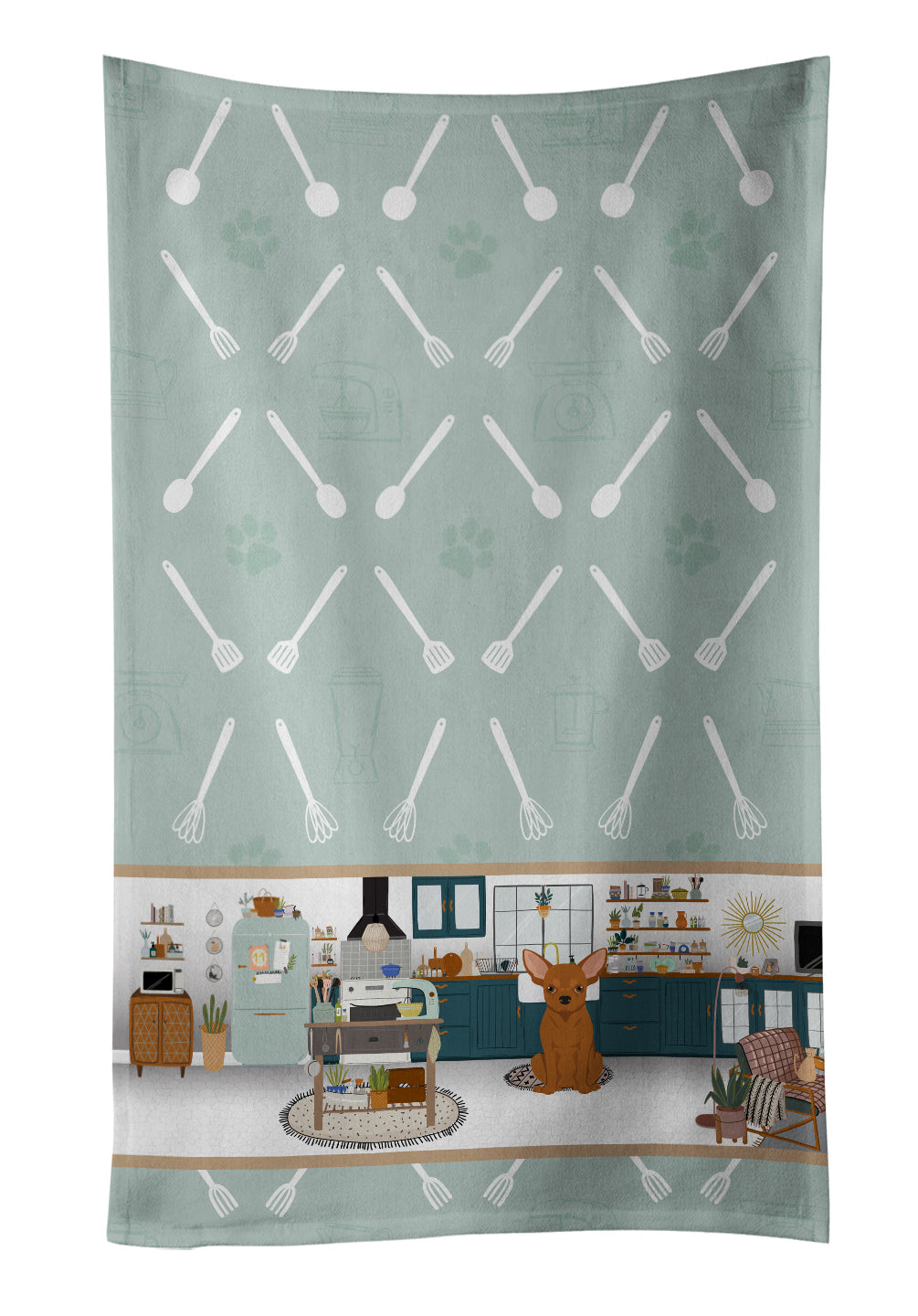 Red Chihuahua in the Kitchen Kitchen Towel Velour Plush Front and Cotton Loop Back Machine Washable