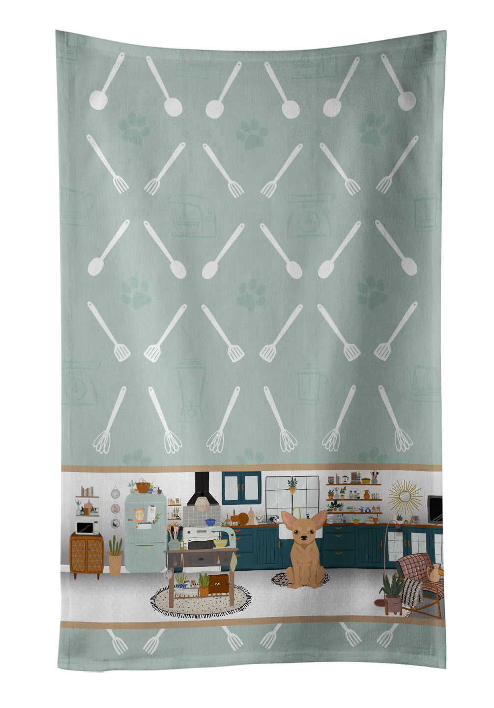 Gold Chihuahua in the Kitchen Kitchen Towel Velour Plush Front and Cotton Loop Back Machine Washable