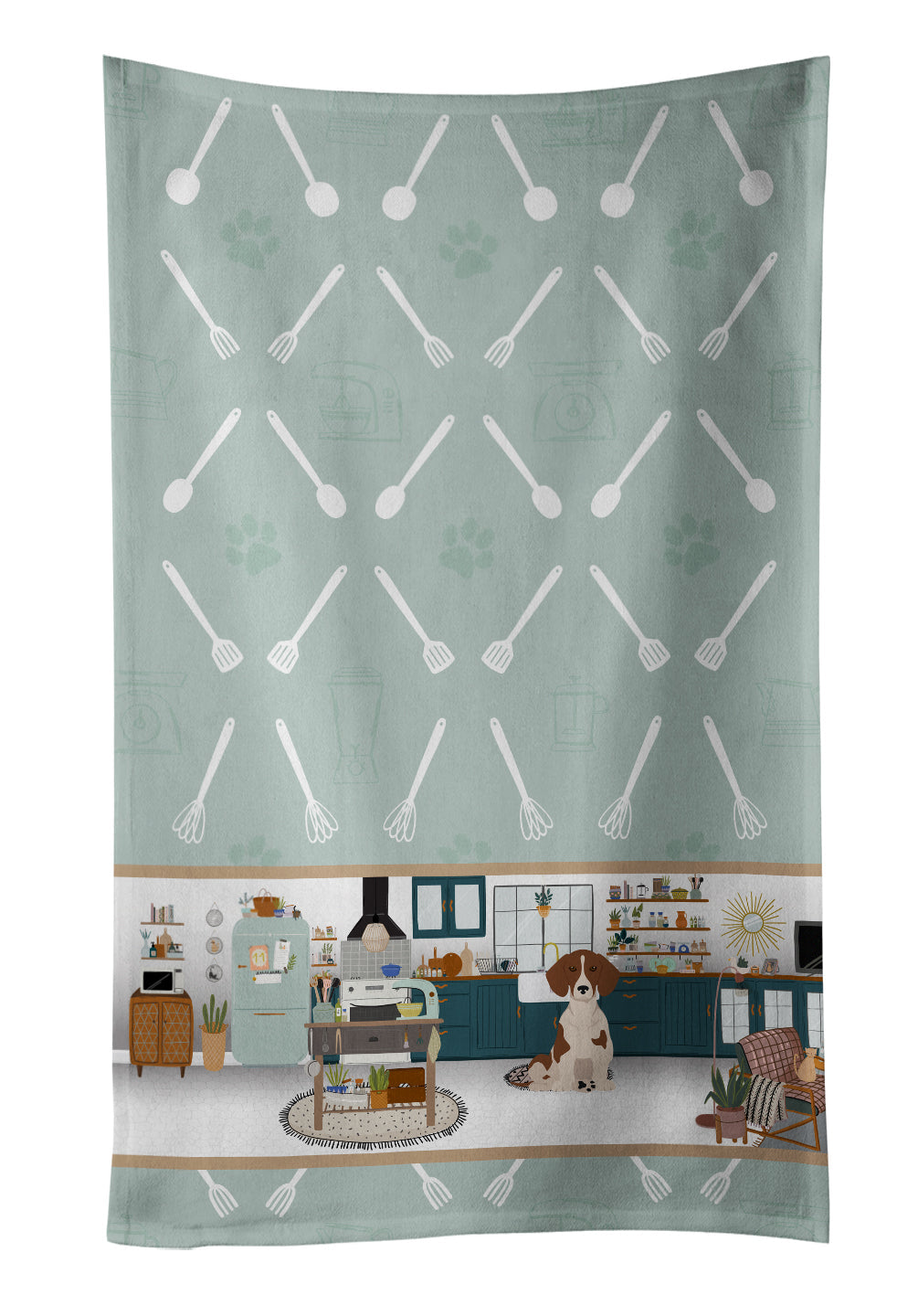 Red Piebald Dachshund in the Kitchen Kitchen Towel Velour Plush Front and Cotton Loop Back Machine Washable