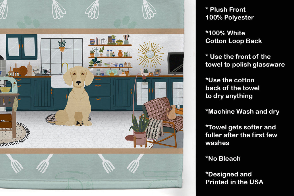 Cream Dachshund in the Kitchen Kitchen Towel Velour Plush Front and Cotton Loop Back Machine Washable