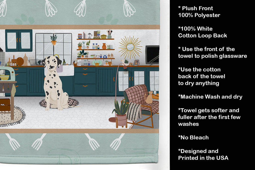 Dalmatian in the Kitchen Kitchen Towel Velour Plush Front and Cotton Loop Back Machine Washable