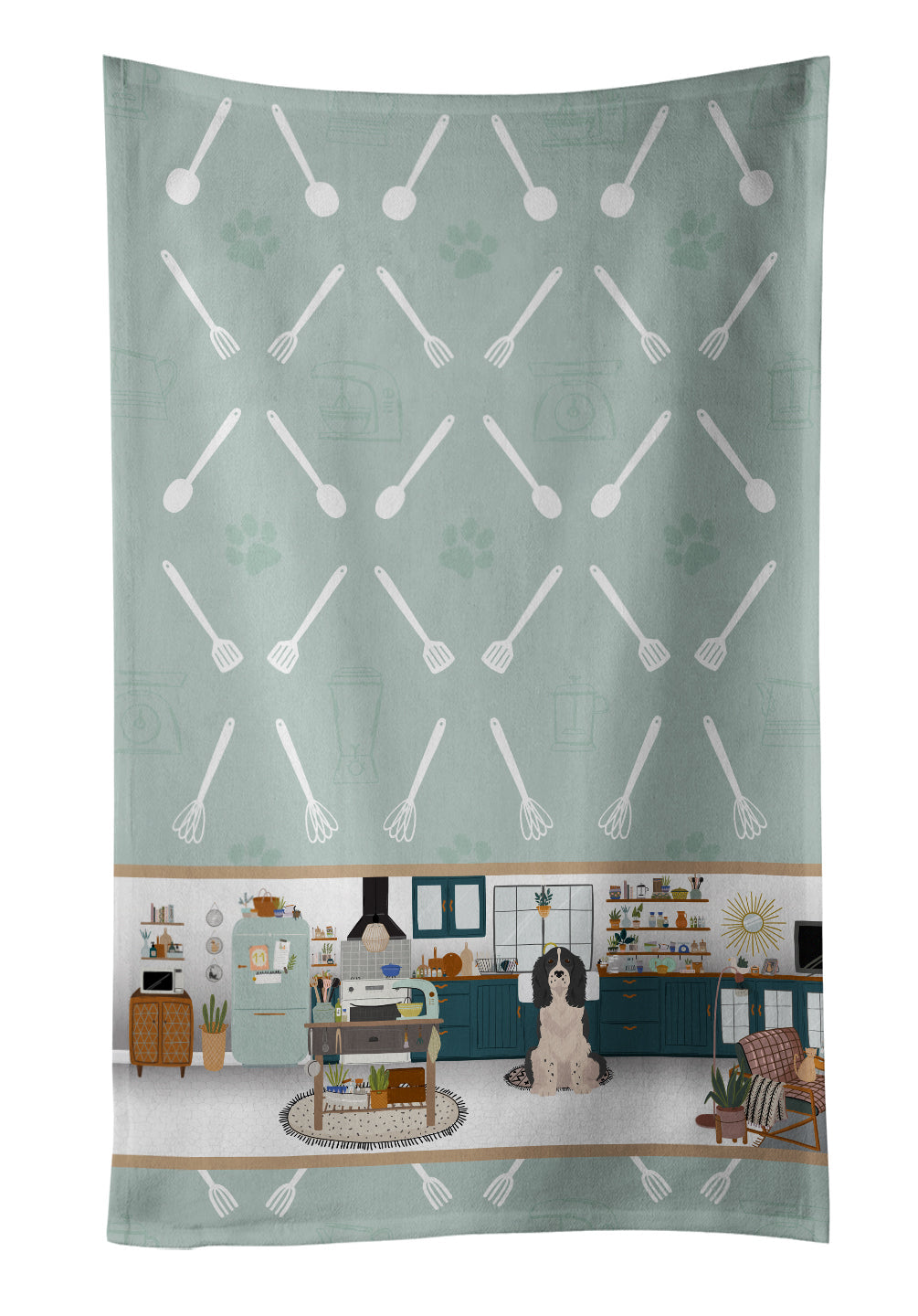 Black English Springer Spaniel in the Kitchen Kitchen Towel Velour Plush Front and Cotton Loop Back Machine Washable