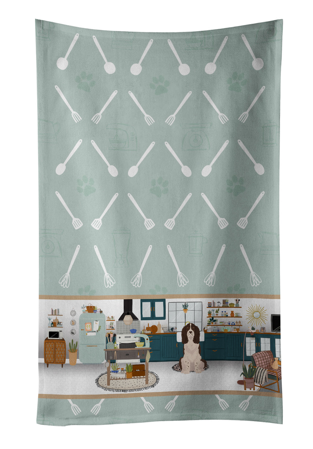 Liver English Springer Spaniel in the Kitchen Kitchen Towel Velour Plush Front and Cotton Loop Back Machine Washable