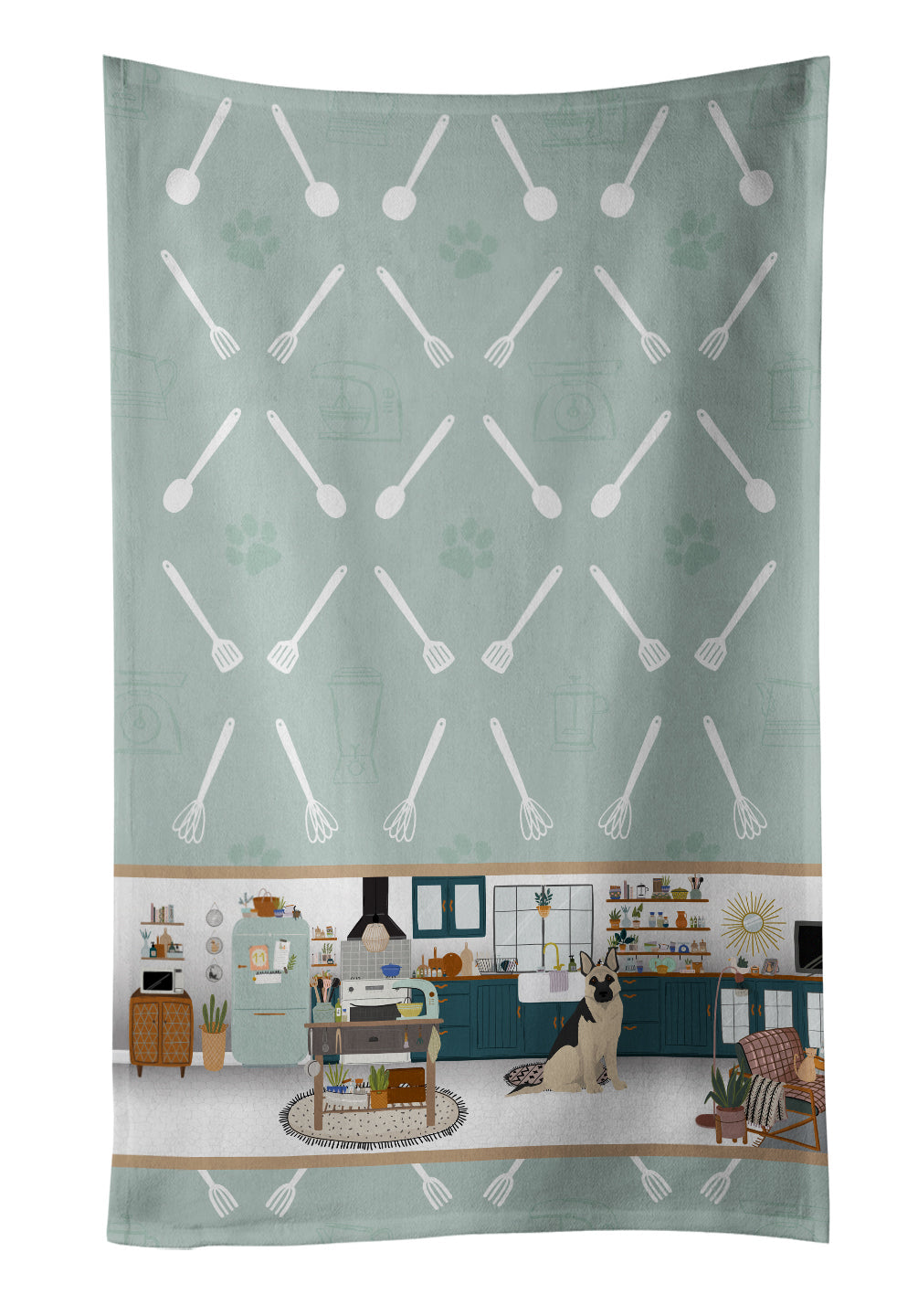 Black and Silver German Shepherd in the Kitchen Kitchen Towel Velour Plush Front and Cotton Loop Back Machine Washable