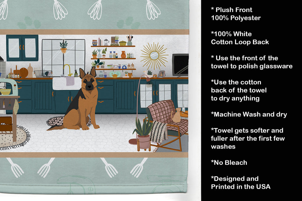 Black and Tan German Shepherd in the Kitchen Kitchen Towel Velour Plush Front and Cotton Loop Back Machine Washable
