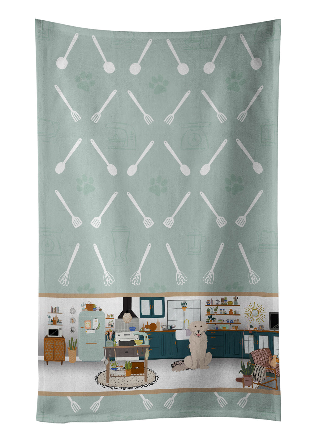 Cream Golden Retriever in the Kitchen Kitchen Towel Velour Plush Front and Cotton Loop Back Machine Washable