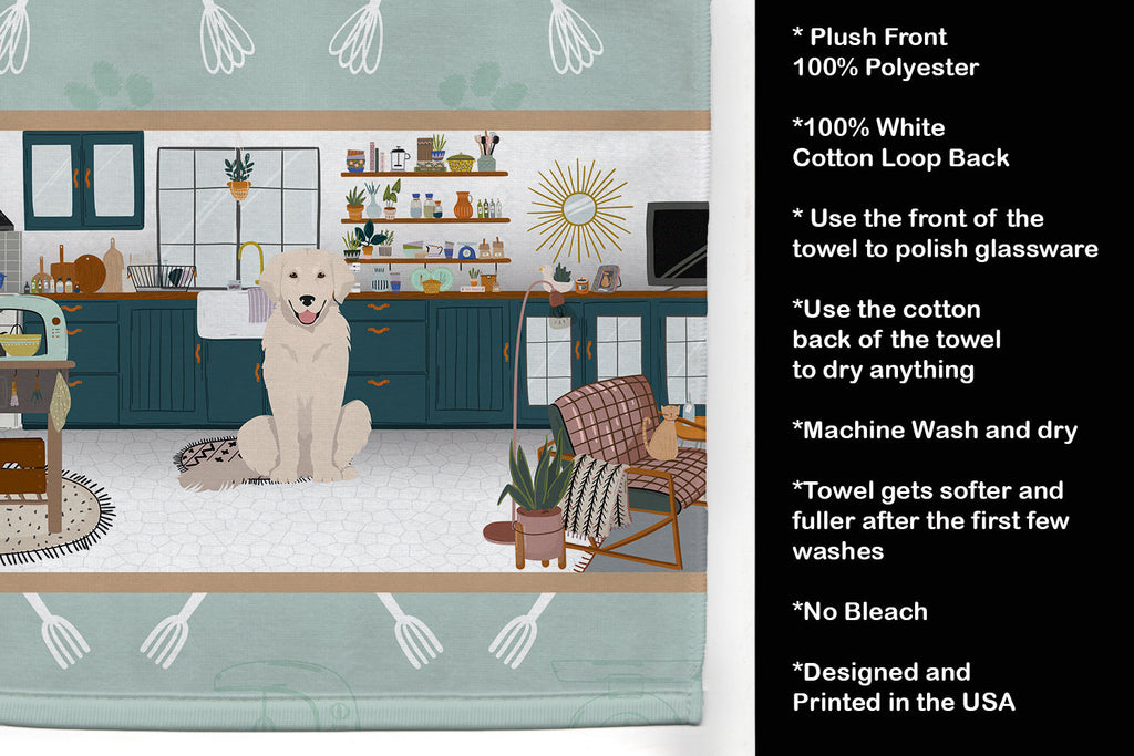 Cream Golden Retriever in the Kitchen Kitchen Towel Velour Plush Front and Cotton Loop Back Machine Washable