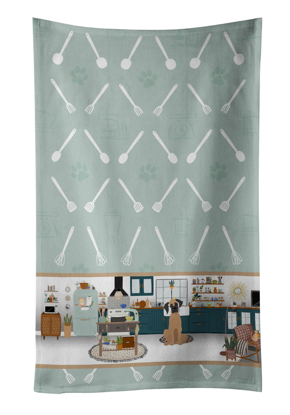 Fawn Great Dane in the Kitchen Kitchen Towel Velour Plush Front and Cotton Loop Back Machine Washable