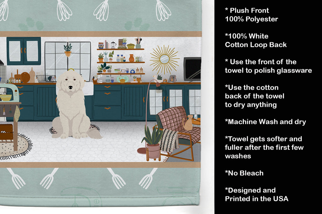 Great Pyrenees in the Kitchen Kitchen Towel Velour Plush Front and Cotton Loop Back Machine Washable