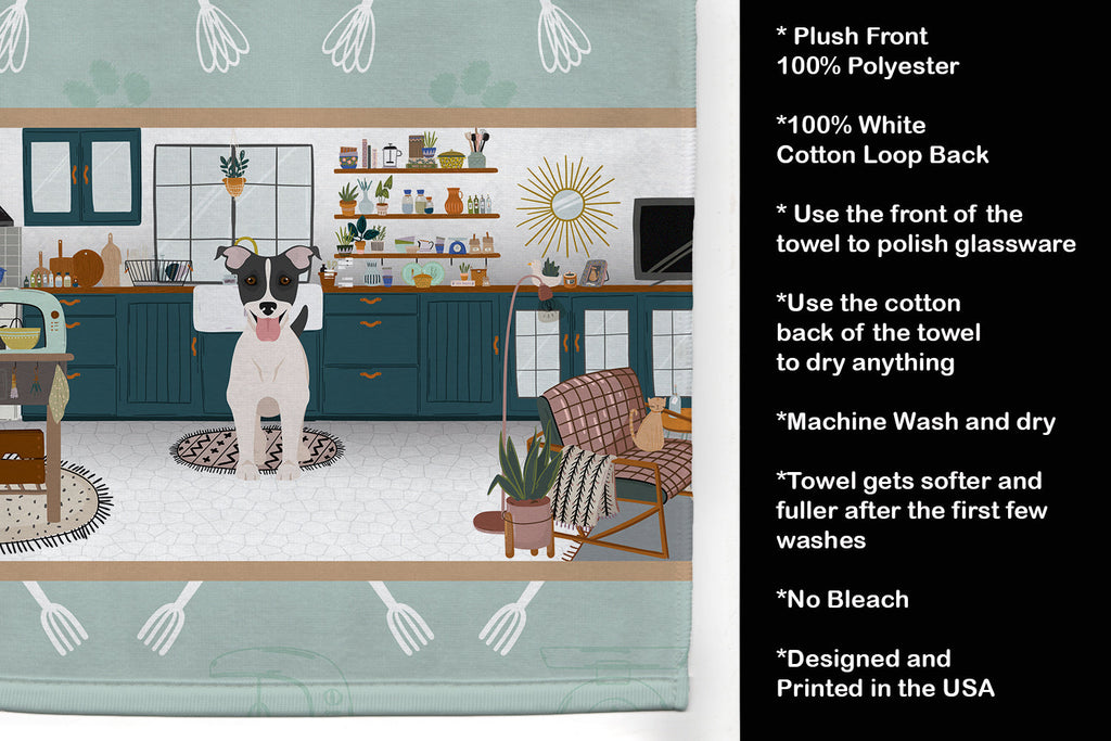 Black White Smooth Jack Russell Terrier in the Kitchen Kitchen Towel Velour Plush Front and Cotton Loop Back Machine Washable
