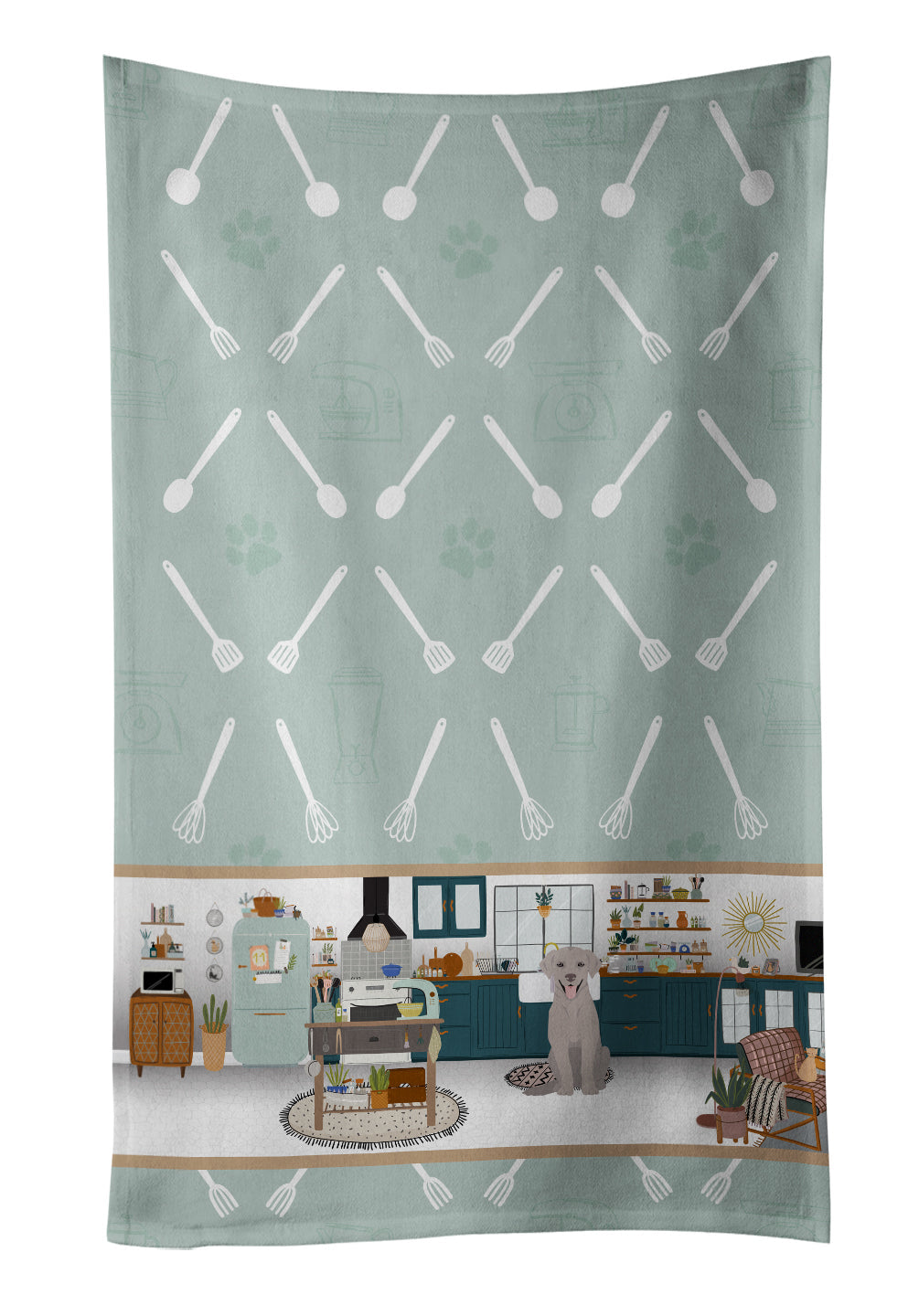 Gray Labrador Retriever in the Kitchen Kitchen Towel Velour Plush Front and Cotton Loop Back Machine Washable