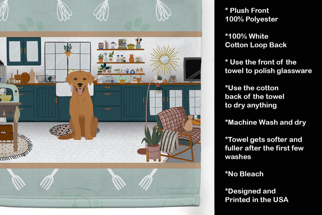 Red Fox Labrador Retriever in the Kitchen Kitchen Towel Velour Plush Front and Cotton Loop Back Machine Washable