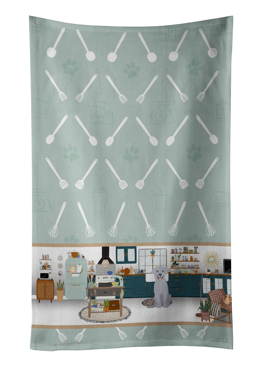 Silver Labrador Retriever in the Kitchen Kitchen Towel Velour Plush Front and Cotton Loop Back Machine Washable
