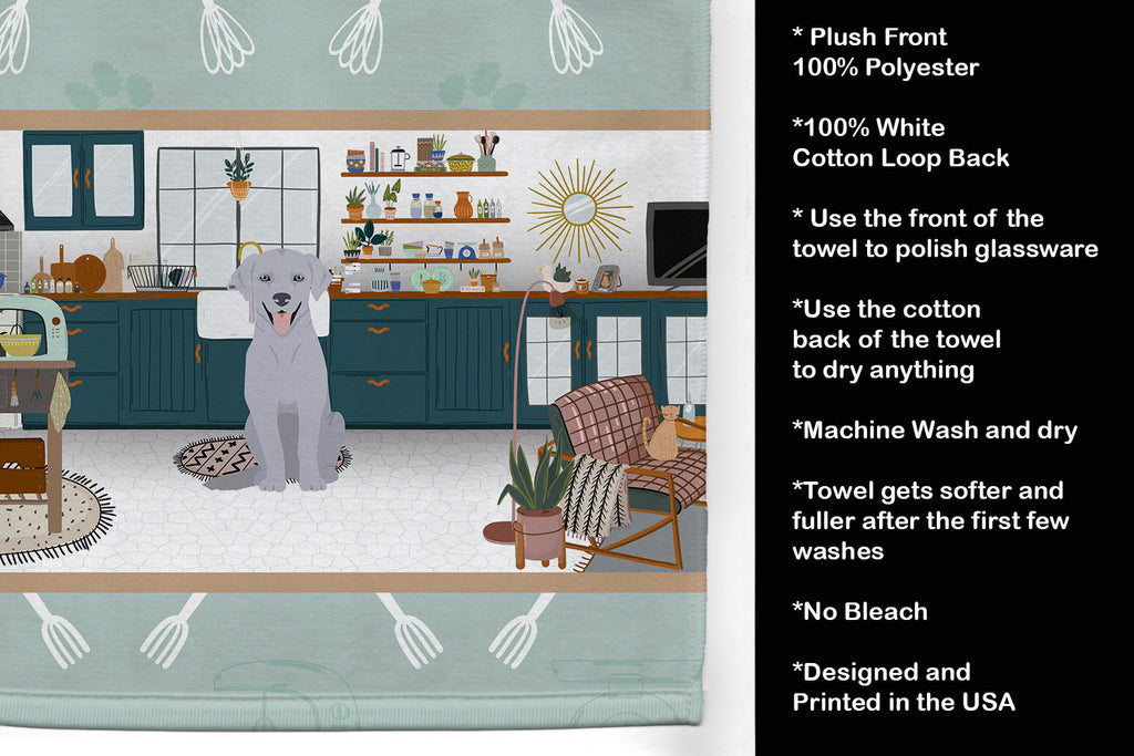 Silver Labrador Retriever in the Kitchen Kitchen Towel Velour Plush Front and Cotton Loop Back Machine Washable