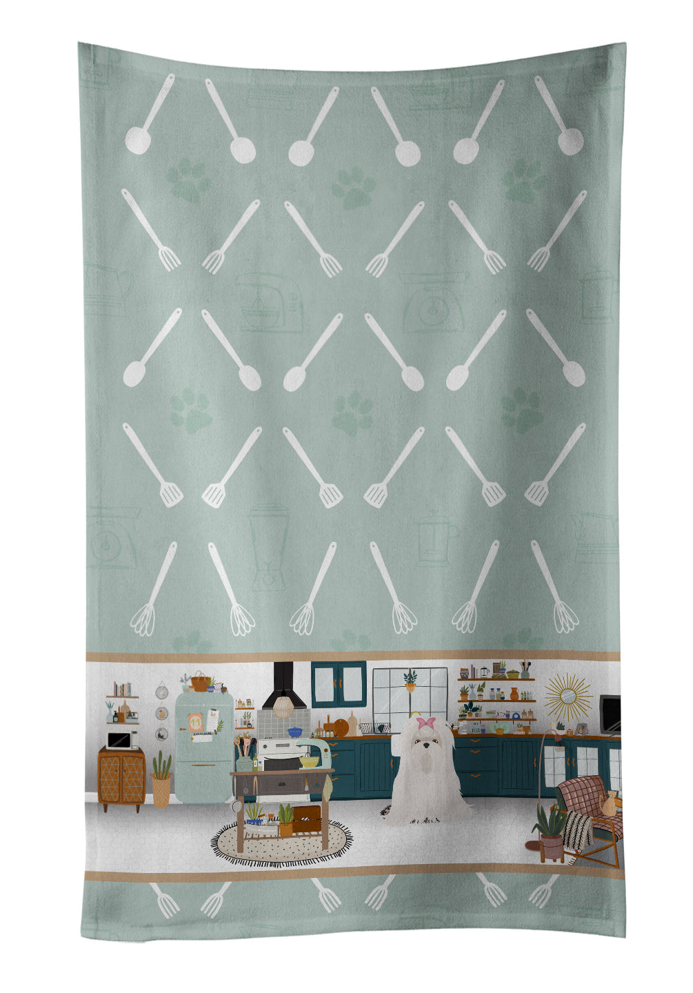 Maltese in the Kitchen Kitchen Towel Velour Plush Front and Cotton Loop Back Machine Washable