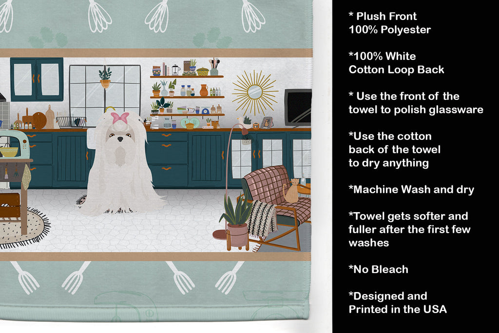 Maltese in the Kitchen Kitchen Towel Velour Plush Front and Cotton Loop Back Machine Washable